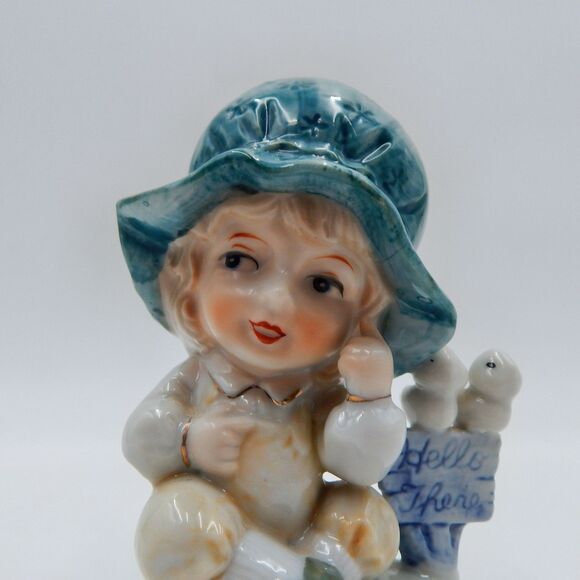 Price Products Child Boy Sitting with Birds on Hello There Sign Blue Bonnet 5 In - Picture 9 of 9